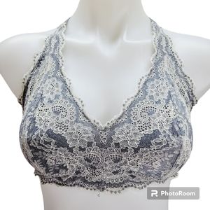 * Felina large bralette racerback white gray  athleasure comfort fit